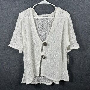 JM Collection Womens XL Bright White Open Knit Short Sleeve Cardigan Sweater New